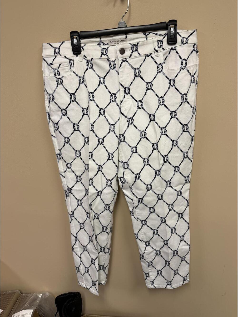 Coldwater Creek Natural Fit White Pants with Navy Rope Pattern Size 14